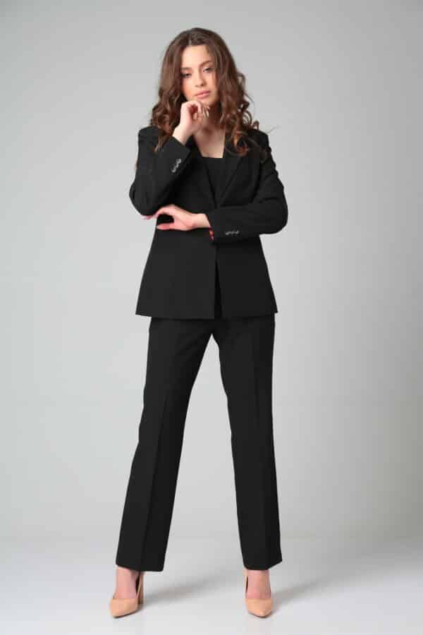Купить черный брючный костюм женский Vilena Fashion 840