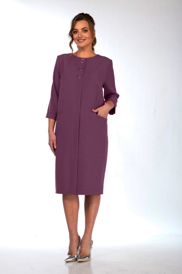 Купить платье прямое с рукавом фиолет Vilena Fashion 842