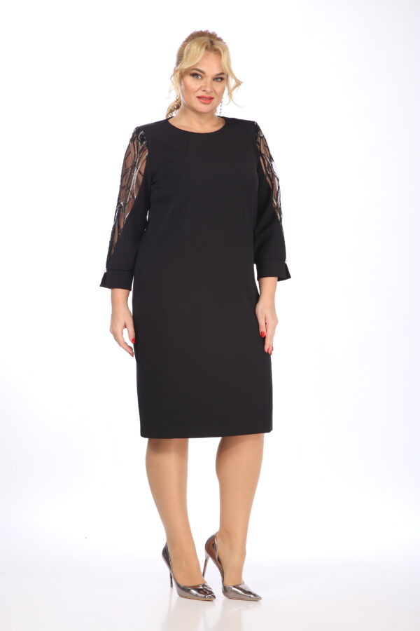 Купить черное платье с кружевом рукава Vilena Fashion 862