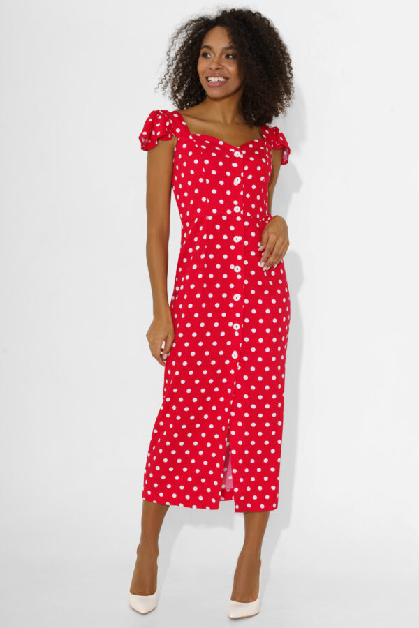 Купить красное платье в белый горошек URS 22-989-1