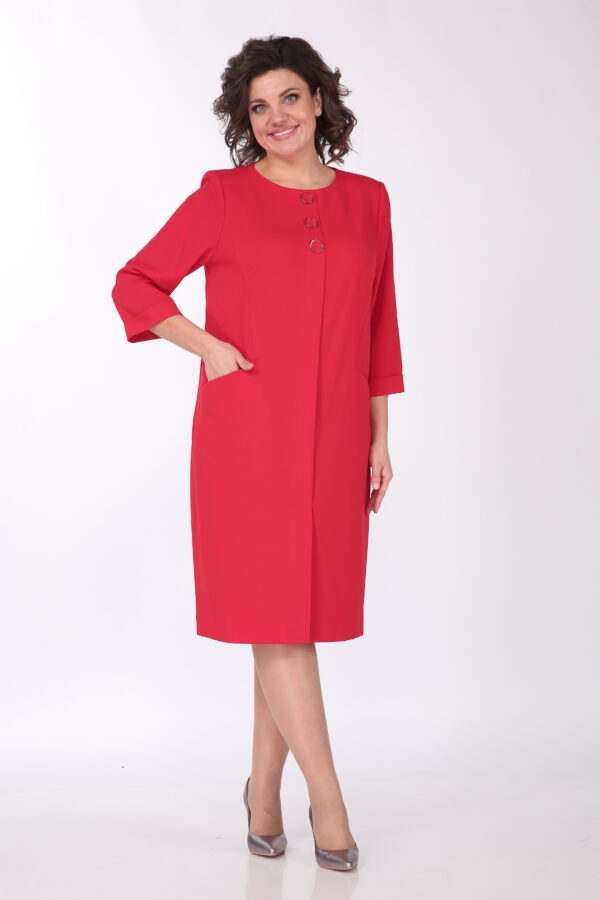 Купить платье прямое с рукавом красный Vilena Fashion 842