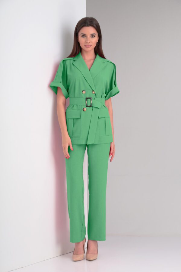 Купить брючный костюм женский Vilena Fashion 820 зеленый