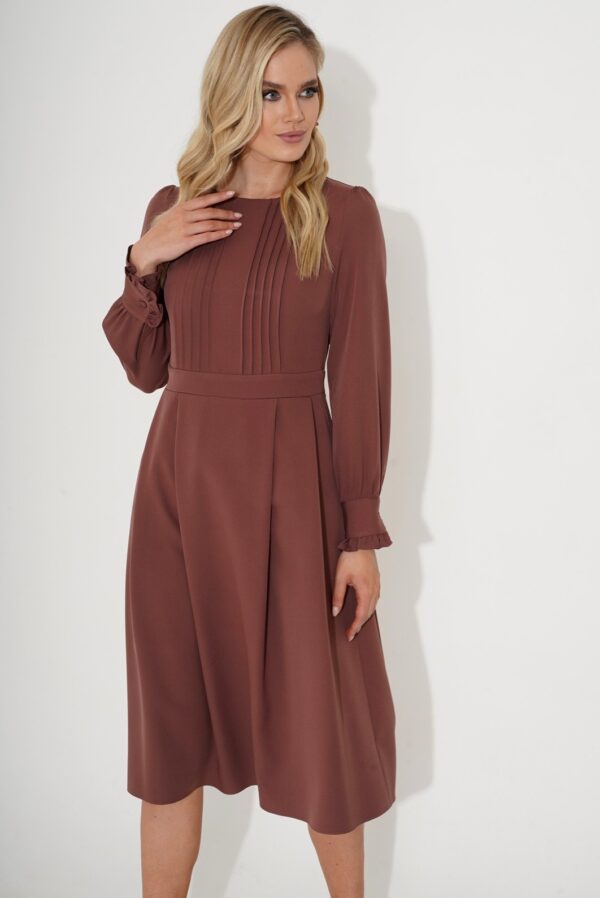 Купить платье с рукавом коричневое URS 23-160-2