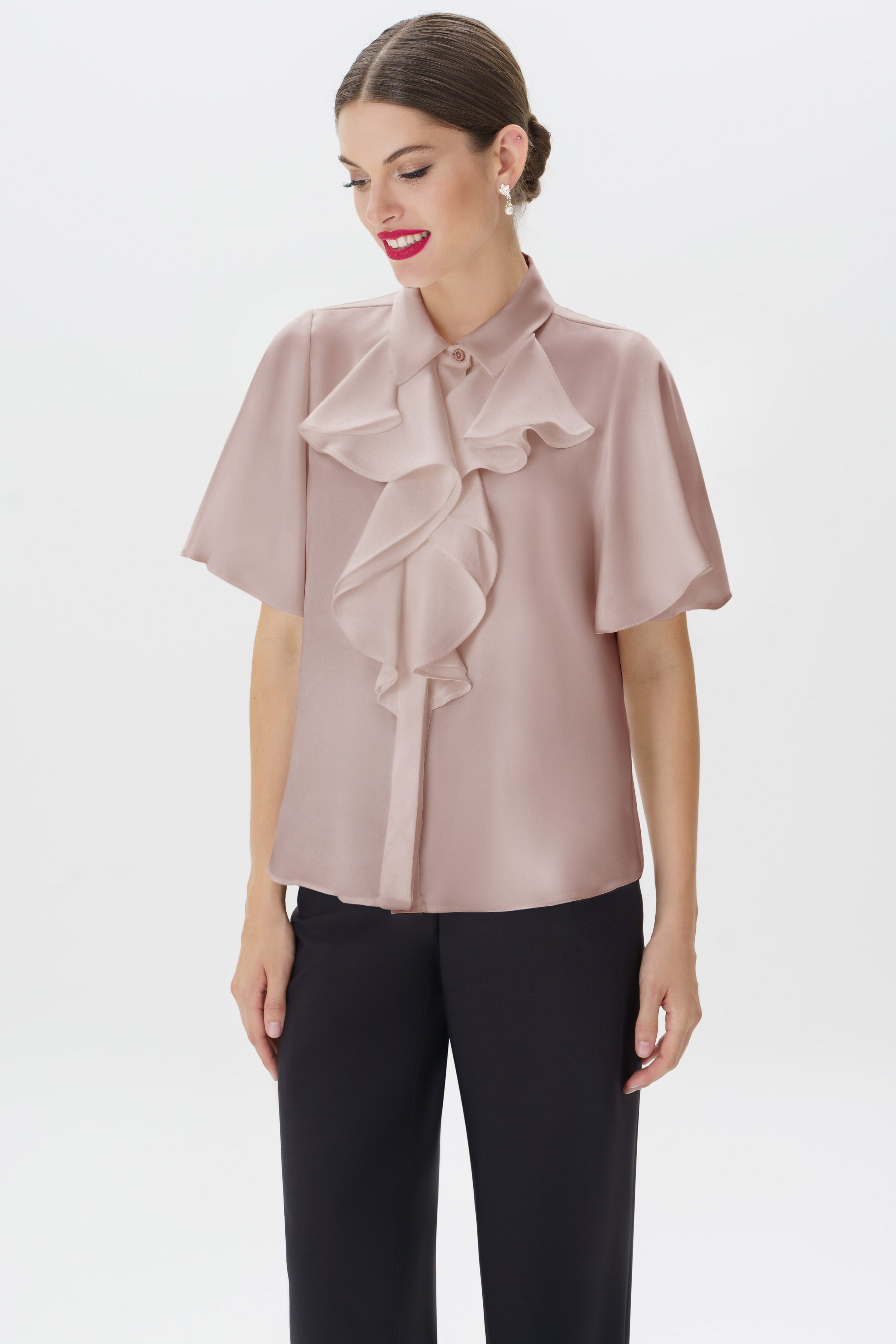 Купить блузку URS 23-273-4 женская атласная розовый