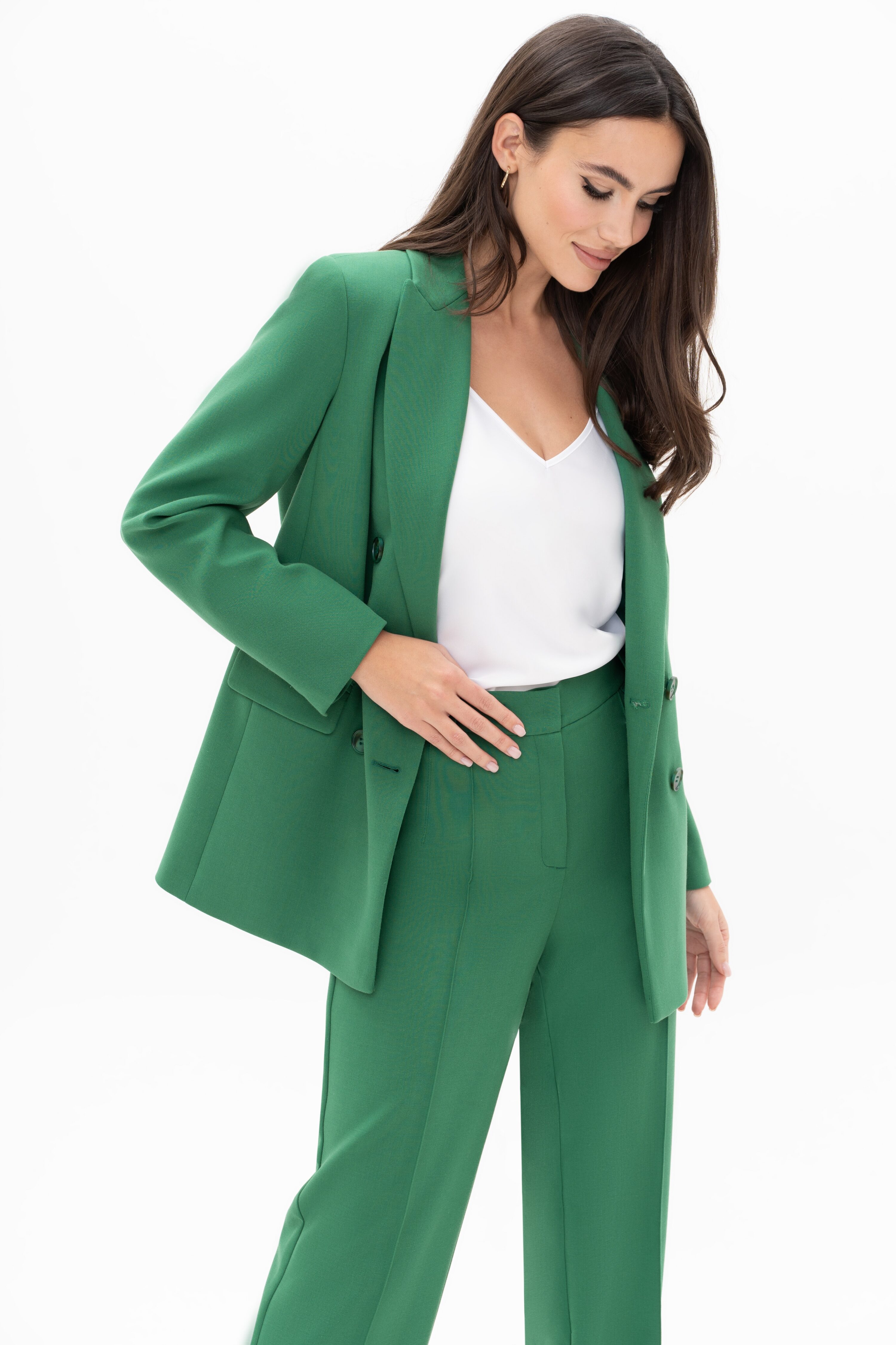 Купить костюм URS 22-965-3 зеленый женский брючный