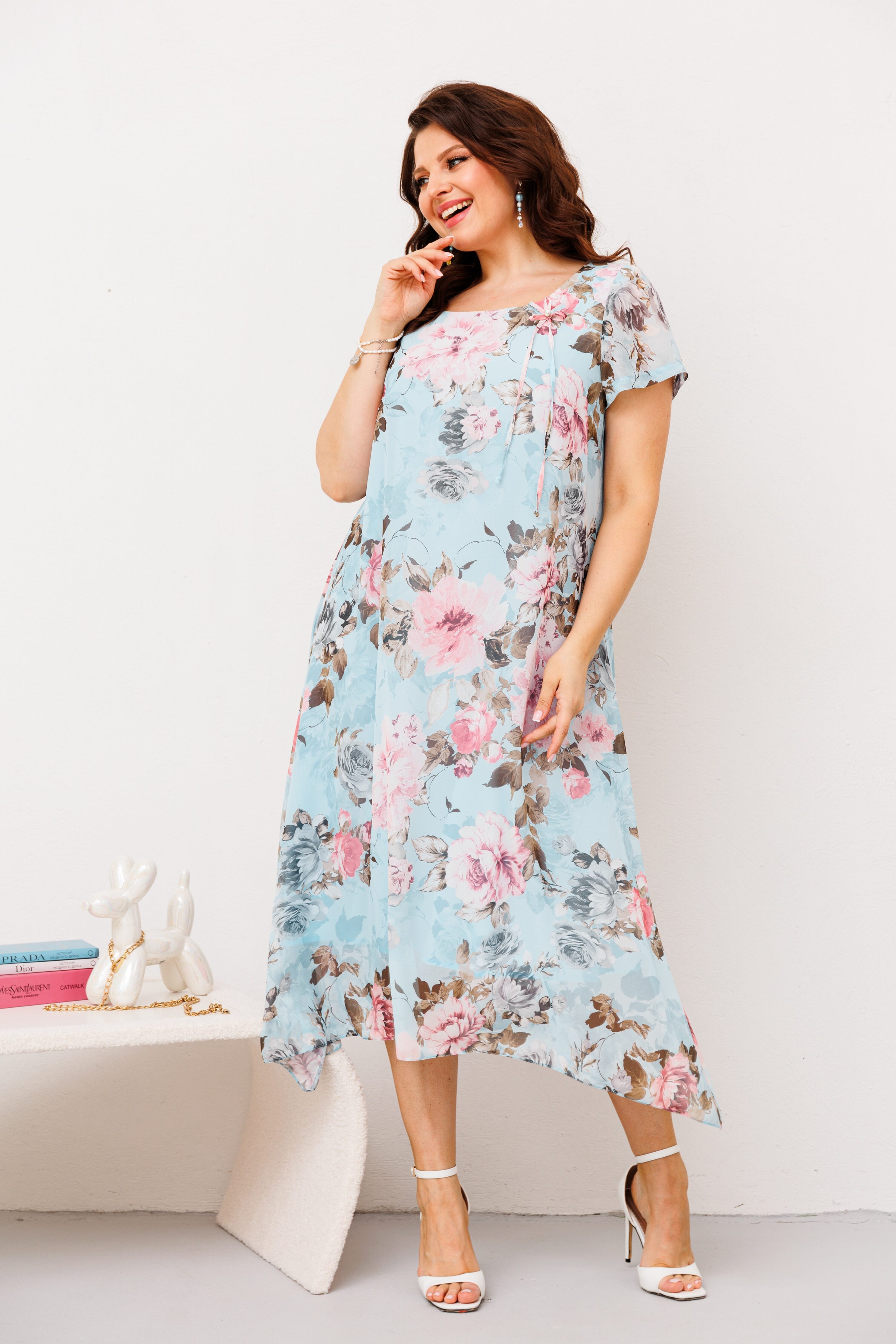 Купить платье Romanovich style 1332 голубое в цветы