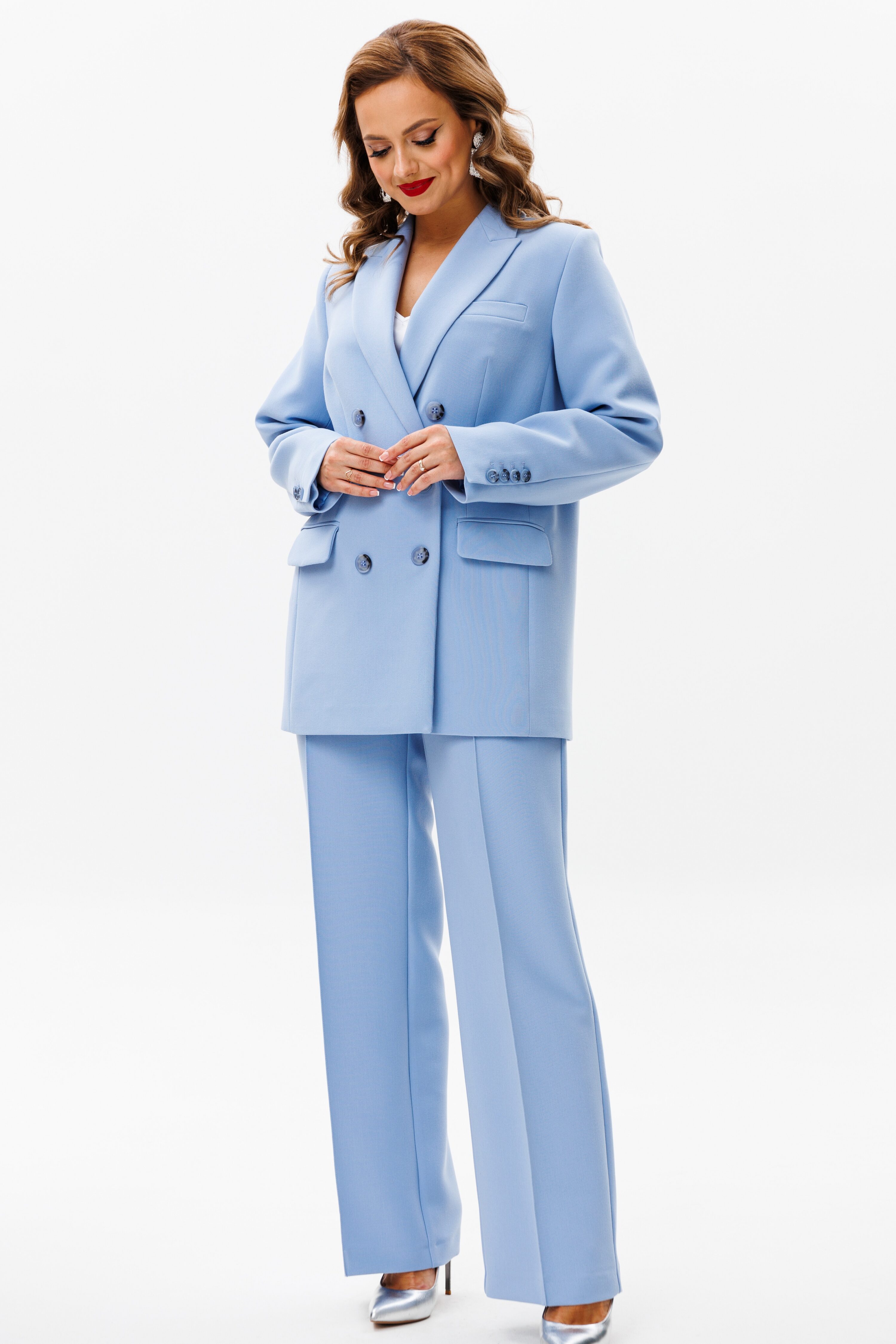 Купить костюм URS 22-965-4 голубой женский брючный