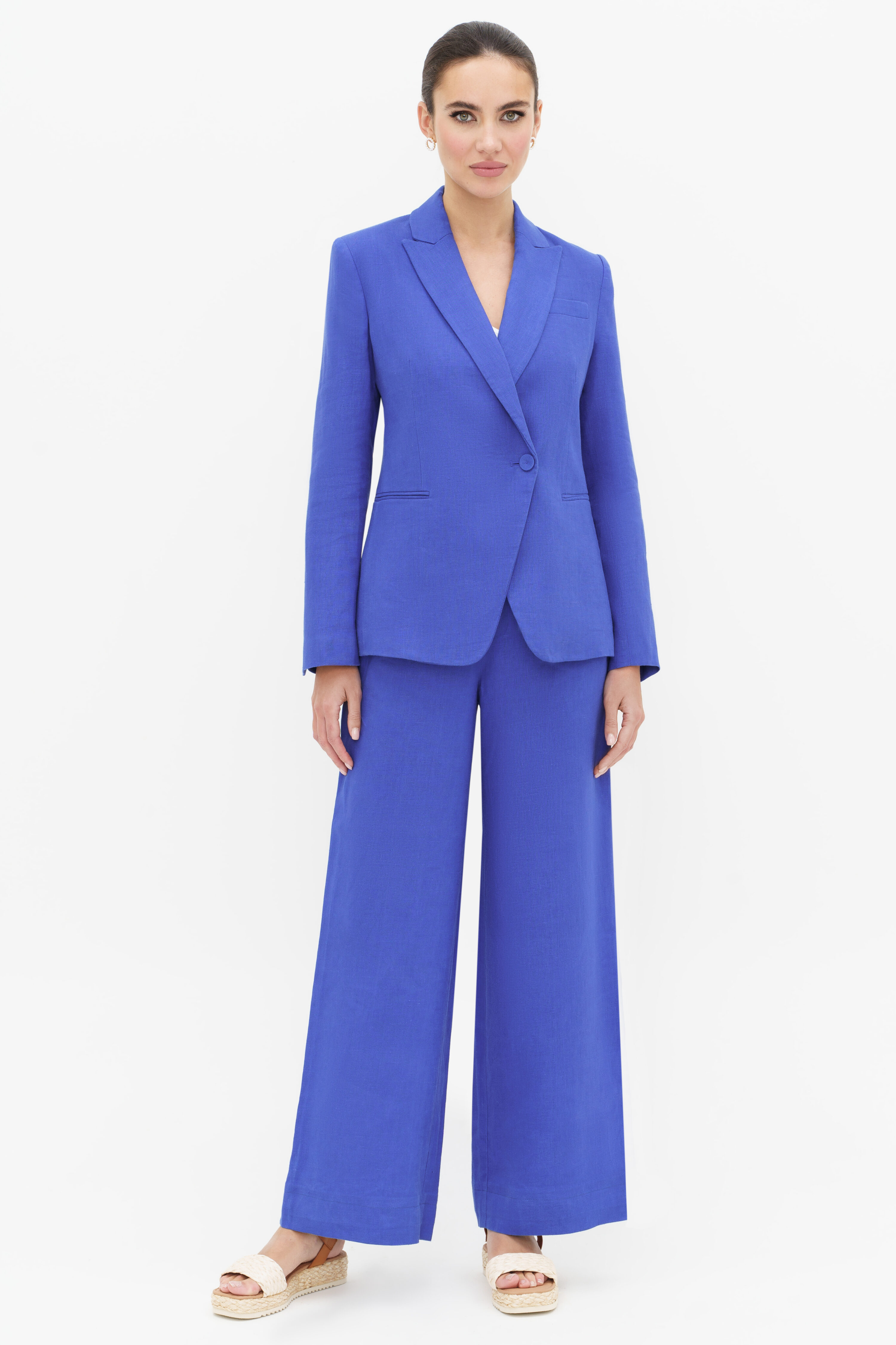 Купить костюм URS 24-340-1 женский льняной синий